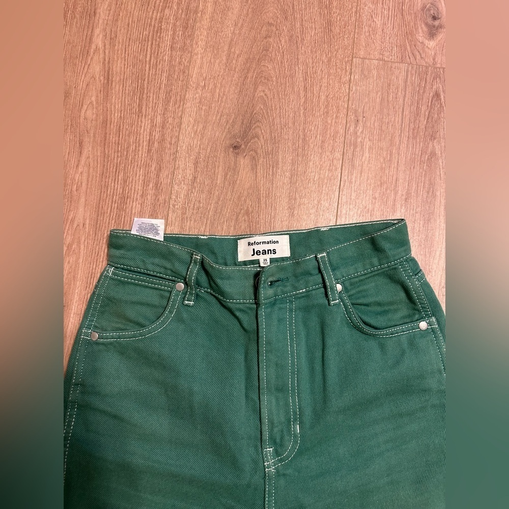 Reformation Green Cowboy High Rise Straight Organic Cotton Jeans size 25 - Picture 4 of 9